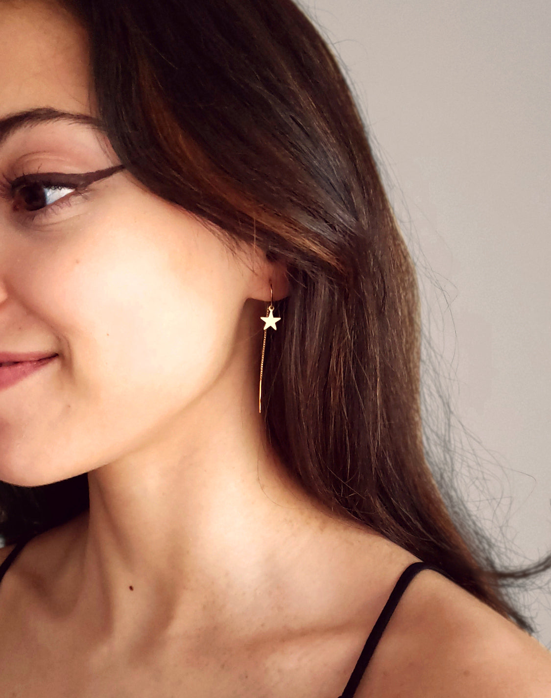 Crescent Moon + Star Threader Earrings
