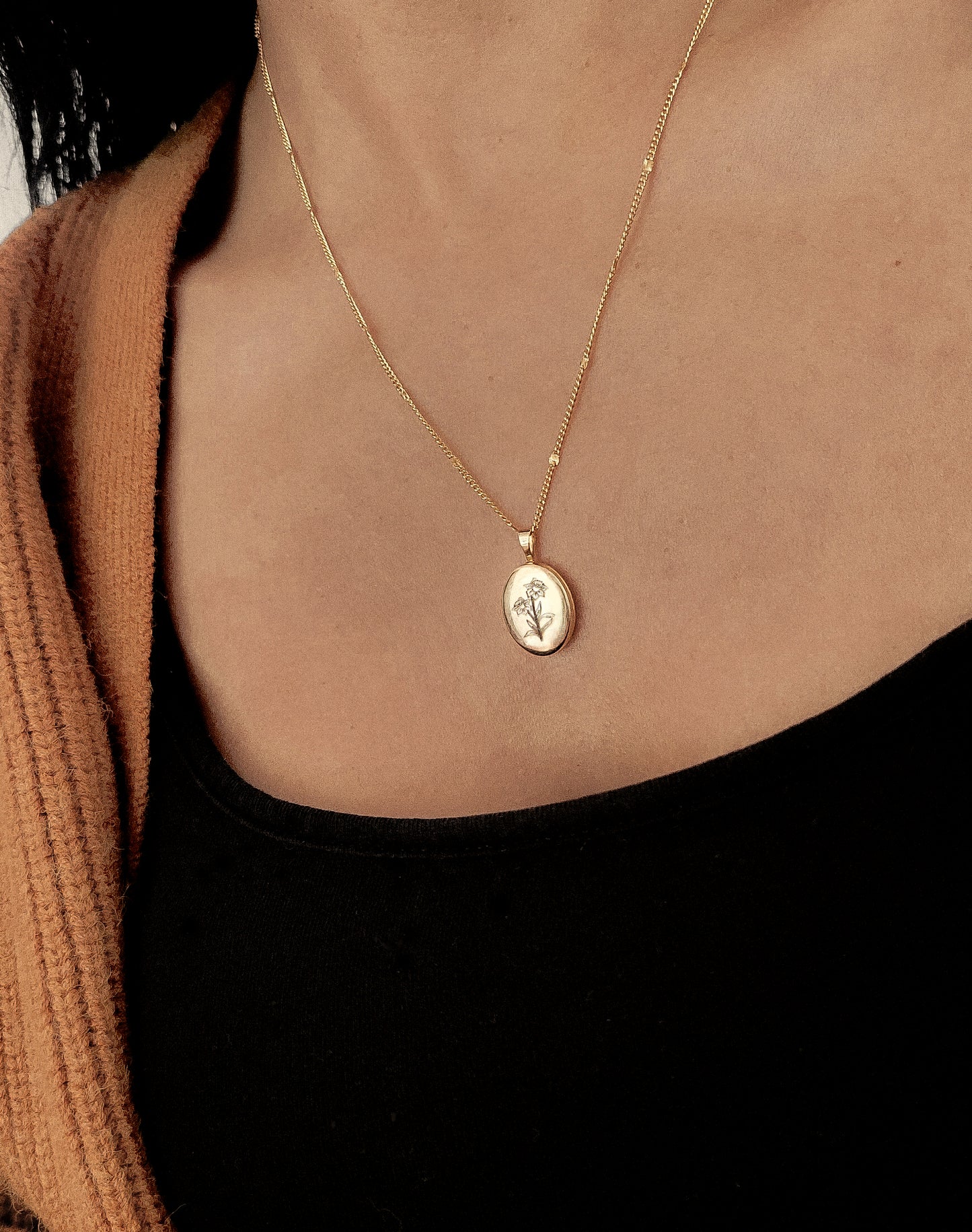 Birthflower Oval Photo Locket