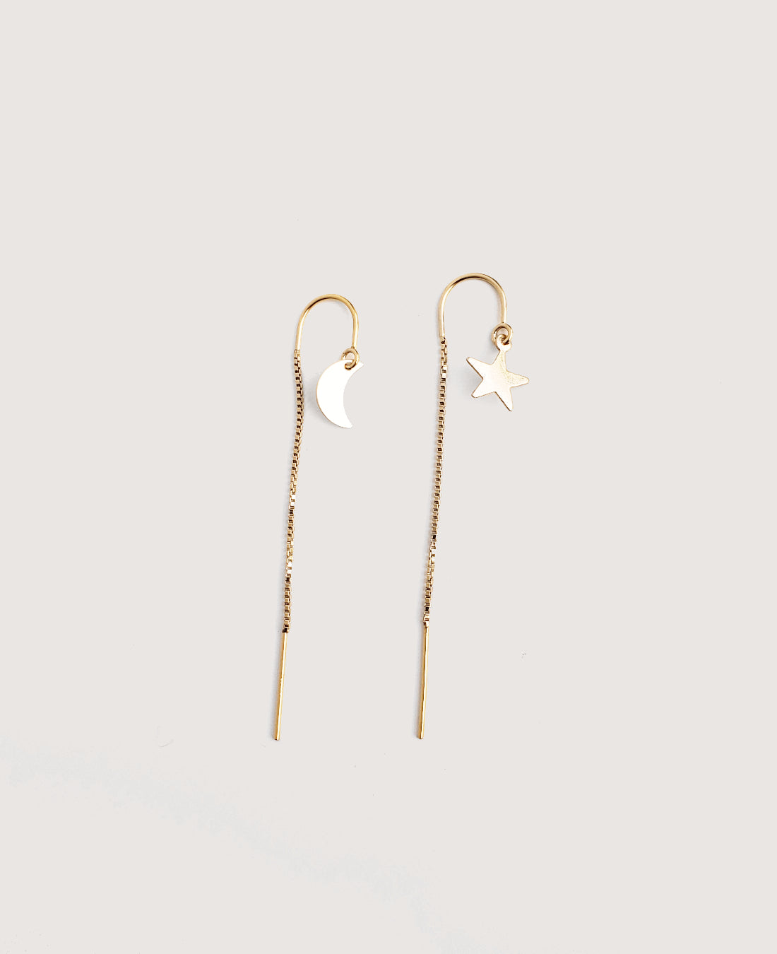 Crescent Moon + Star Threader Earrings