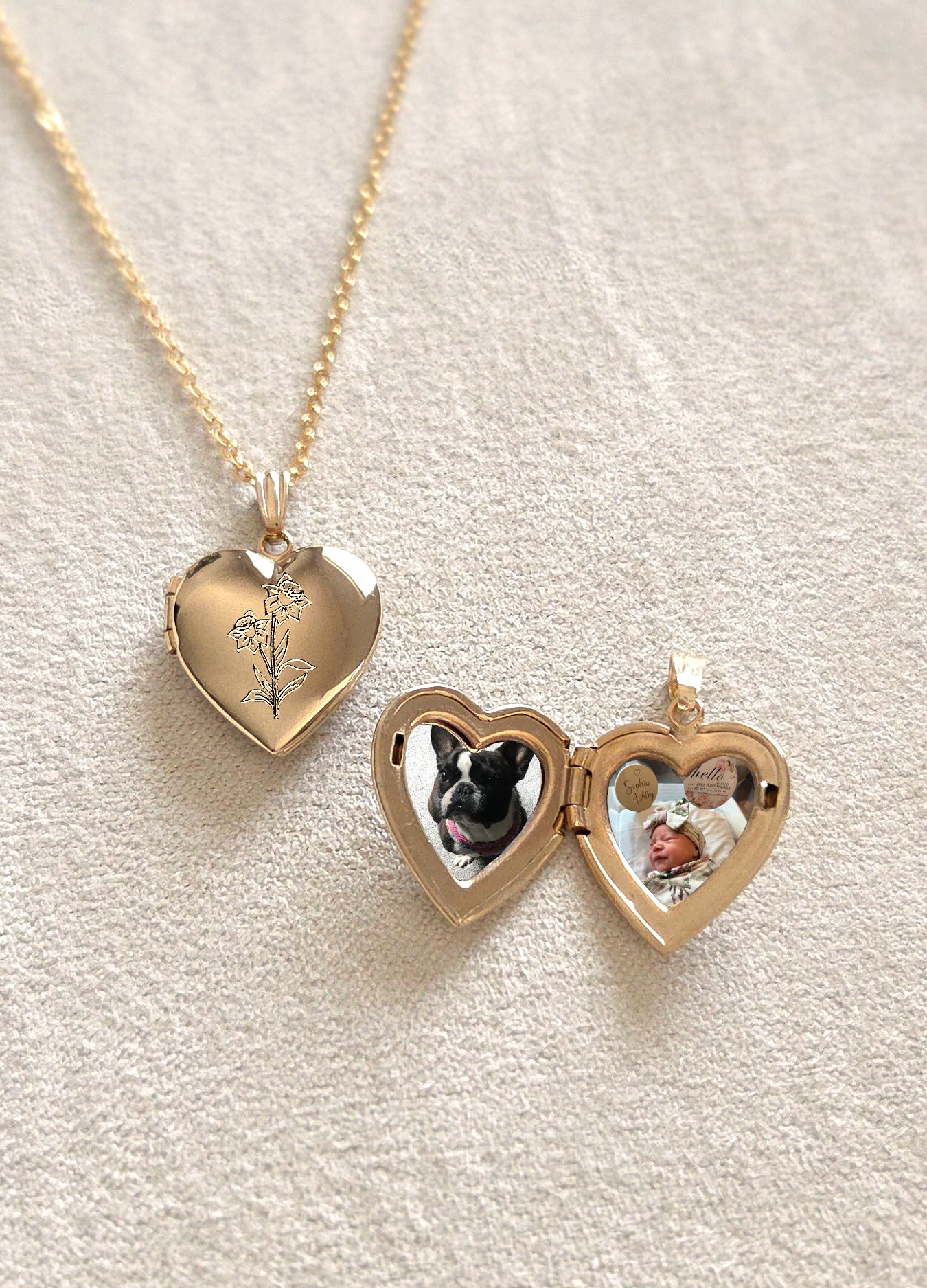 Birthflower Heart Photo Locket