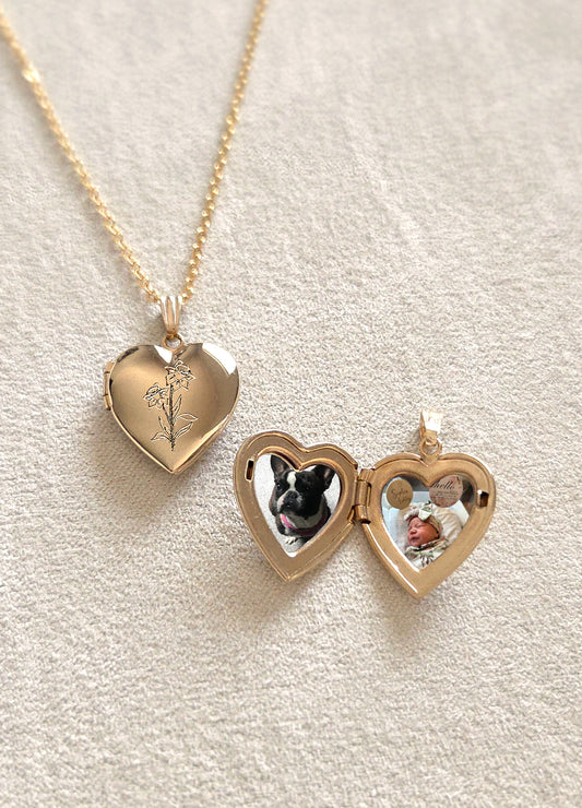 Birthflower Heart Photo Locket