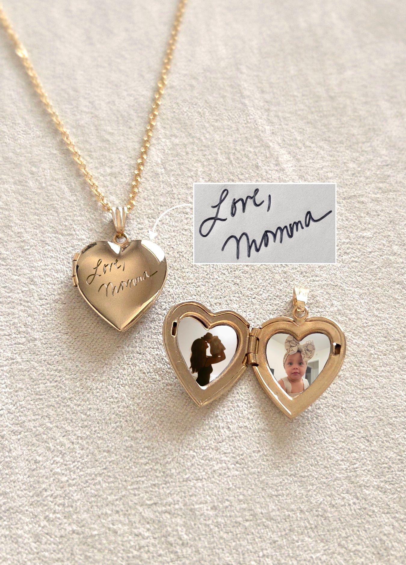 Custom Engraved Handwriting • Heart Photo Locket