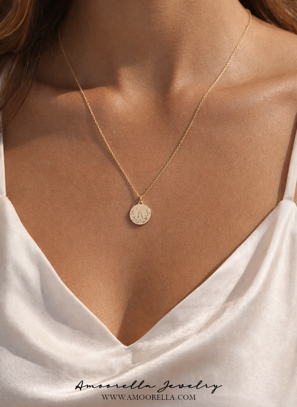 Personalized Floral Monogram Initial Disc Necklace