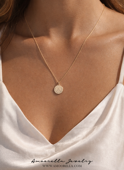 Personalized Floral Monogram Initial Disc Necklace