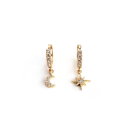 Crescent Moon + Star Hoops