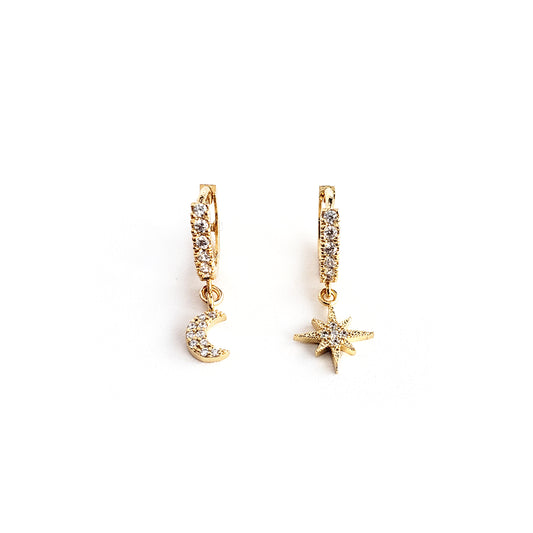 Crescent Moon + Star Hoops