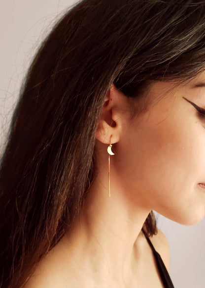 Crescent Moon + Star Threader Earrings