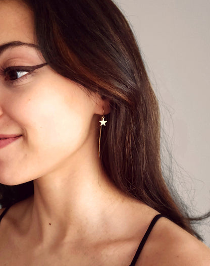 Crescent Moon + Star Threader Earrings