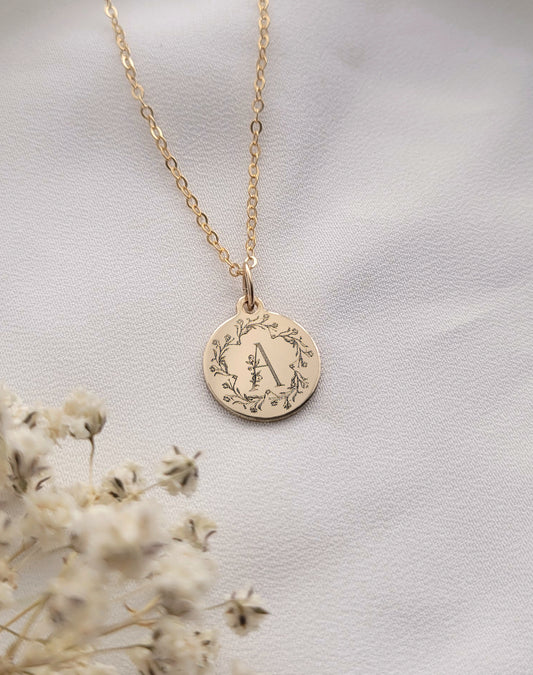 Floral Monogram Initial Necklace