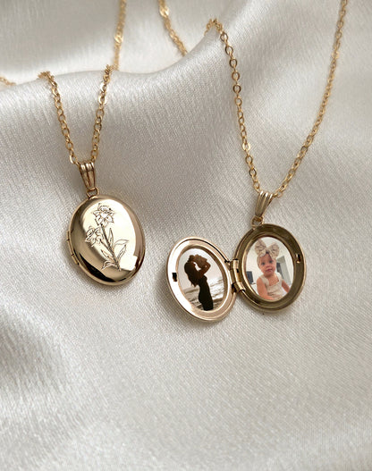 Birthflower Oval Photo Locket