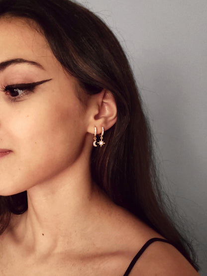 Crescent Moon + Star Hoops