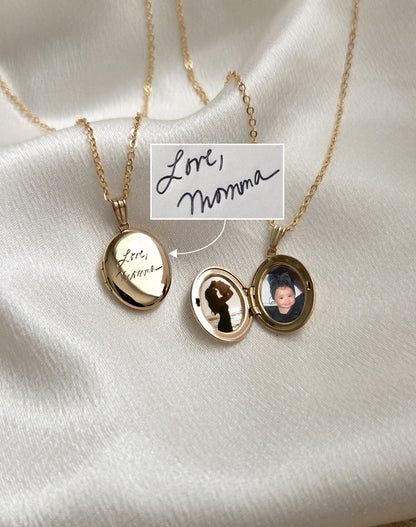 Custom Engraved Handwriting • Oval Photo Locket